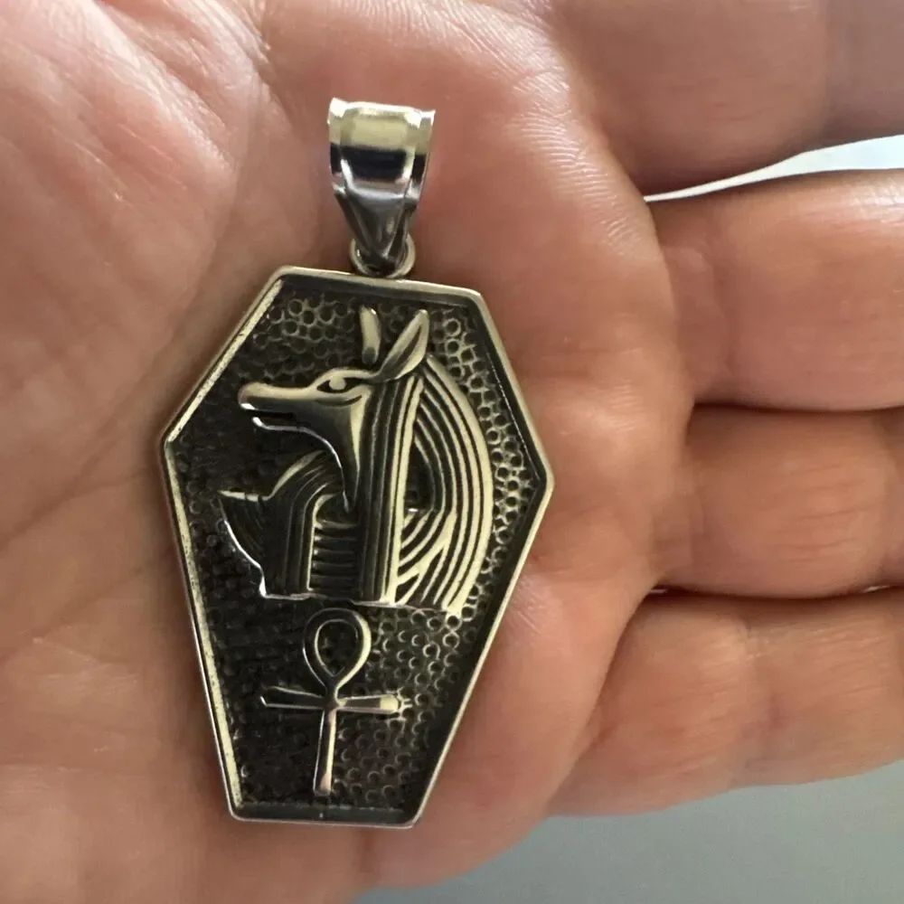 Ancient Egyptian Mythology Sarcophagus Pendant Stainless Steel 24” Chain Ankh